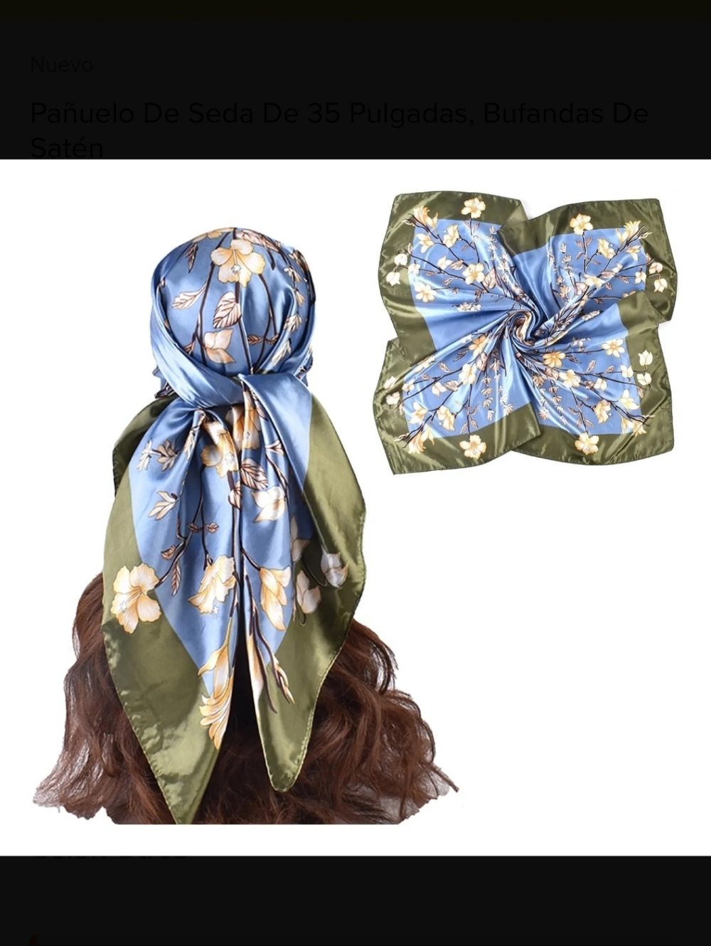 Large Women Square Satin Silk Scarf Floral Designer Print Head Neck 35x35 in.
